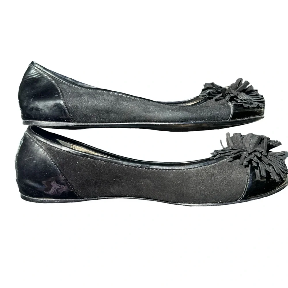 Coach Black Nubuck Flower Medallion Ballet Flat Size 7 EUC